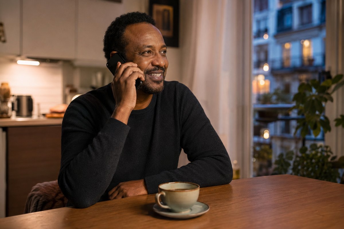 Ethiopian man abroad calling his family in Addis Ababa with the eFon app