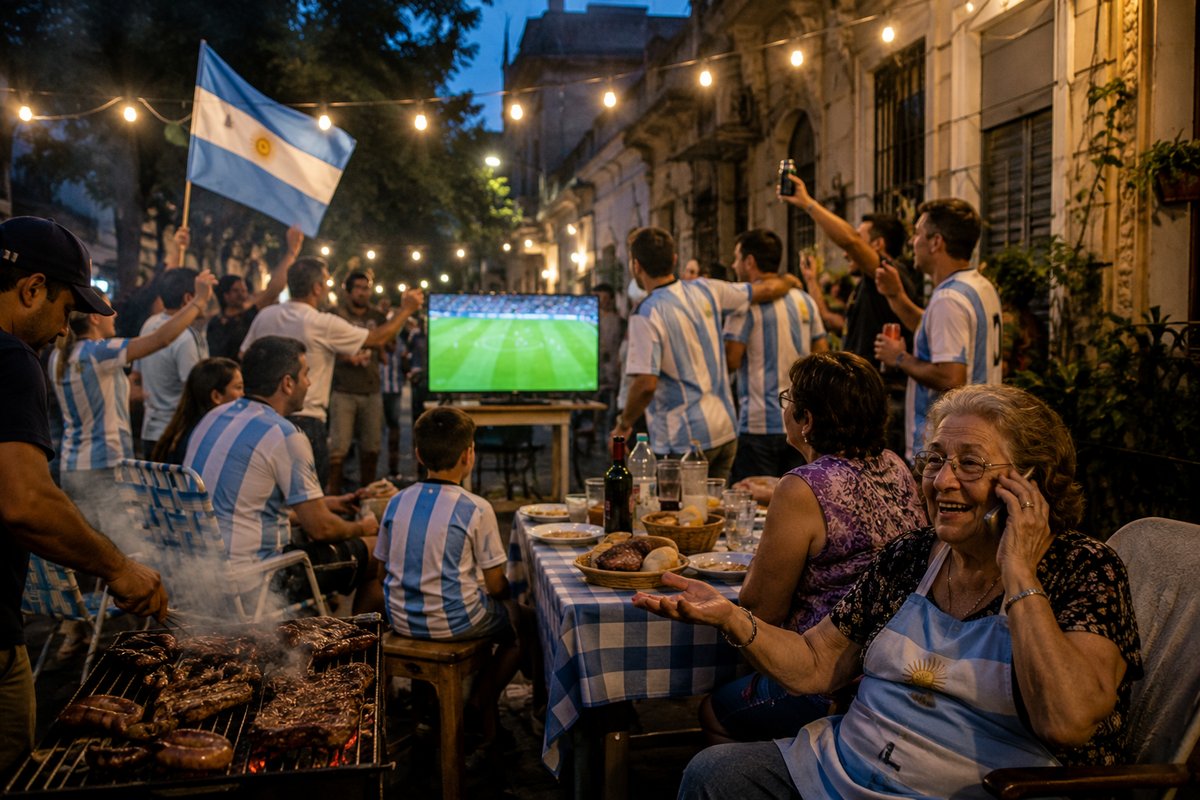 Watchparty auf einer Straße in Buenos Aires