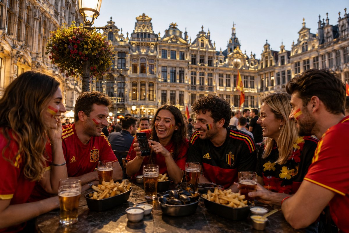Brussels café terrace before the match