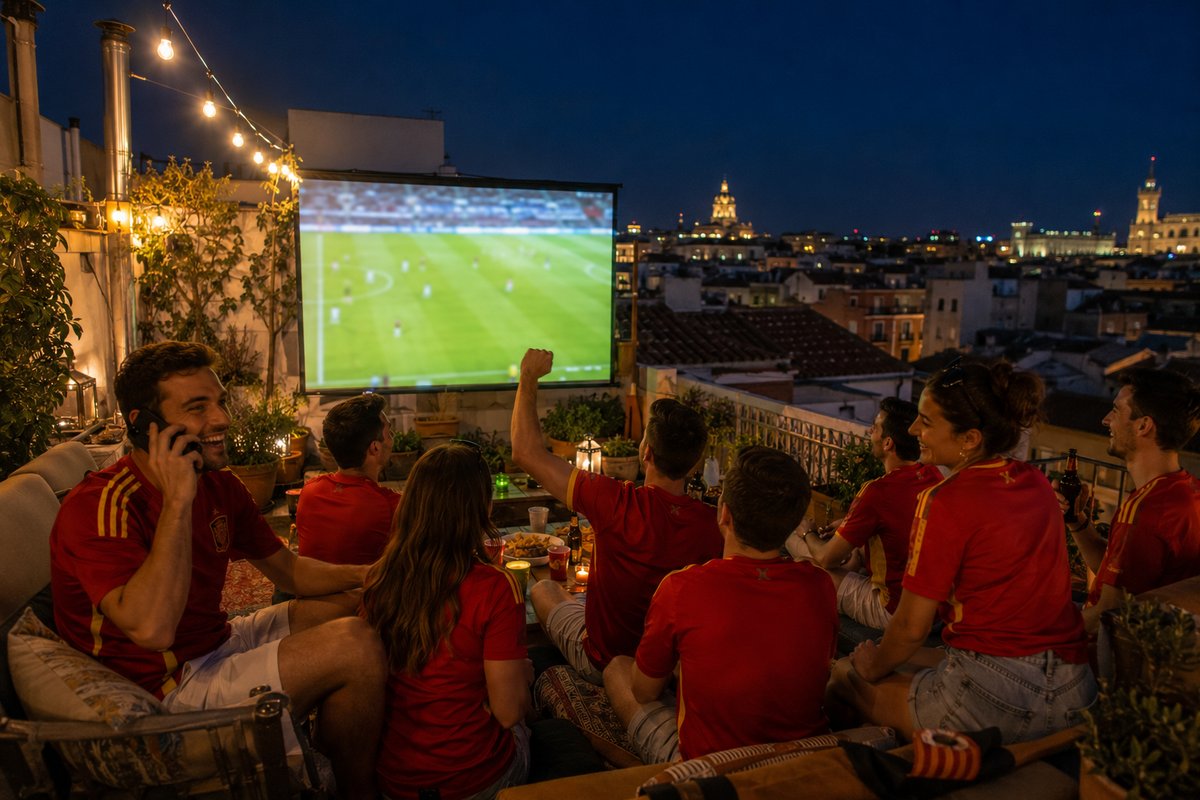 Rooftop watch party in Madrid