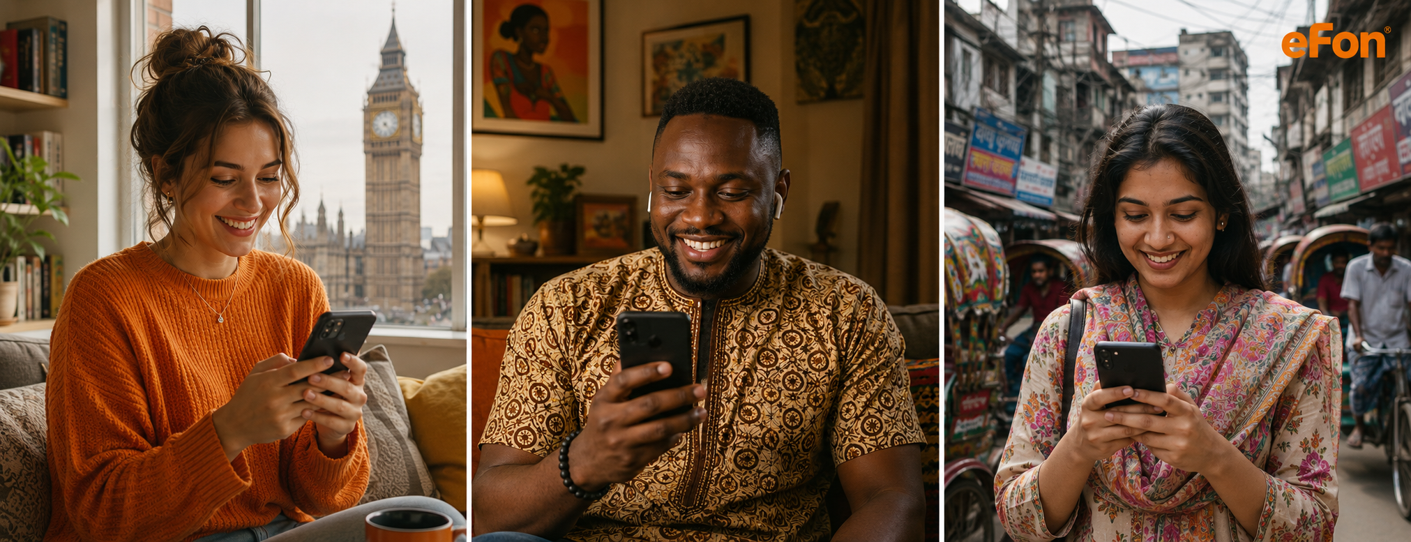 People in different countries making affordable international calls with eFon
